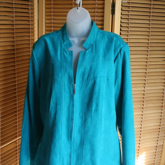 Studio Works Faux Suede Lined Teal Jacket Size 18 - Picture 10 of 10